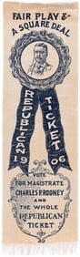 ROOSEVELT "FAIR PLAY & A SQUARE DEAL" 1906 COATTAIL RIBBON.