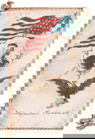 ROOSEVELT & ITALIAN KING EMMANUEL "WALDORF ASRORIA" 1908 VISIT SILK PURSE "SOUVENIR".