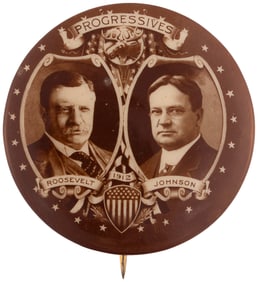 ROOSEVELT & JOHNSON 1912 "PROGRESSIVES" BULL MOOSE JUGATE BUTTON.