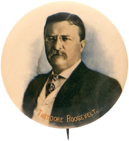 THEODORE ROOSEVELT BOLD COLOR PORTRAIT 1912 CAMPAIGN BUTTON.