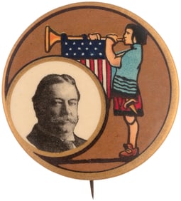 TAFT ART NOUVEAU TRUMPETER PORTRAIT BUTTON HAKE #49.