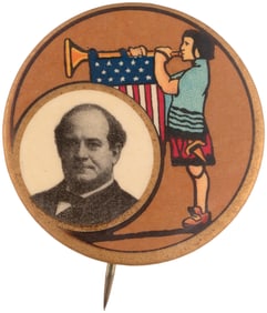 BRYAN ART NOUVEAU TRUMPETER PORTRAIT BUTTON HAKE #119.