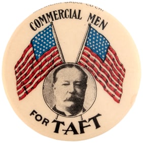 "COMMERCIAL MEN FOR TAFT" FLANKED FLAG PORTRAIT BUTTON HAKE #90.