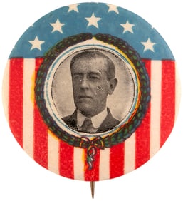 WILSON PARTRIOTIC WREATH FRAMED PORTRAIT BUTTON HAKE #3242.