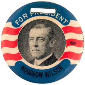 "FOR PRESIDENT WOODROW WILSON" 1912 PATRIOTIC CELLO WATCH FOB.