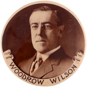 "WOODROW WILSON" RARE 2.25" SEPIA TONED REAL PHOTO BUTTON.