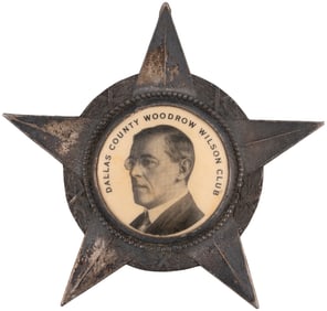 "DALLAS COUNTY WOODROW WILSON CLUB" RARE TEXAS SHERIFF BADGE.