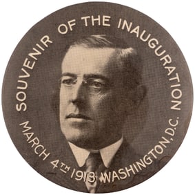 WILSON "SOUVENIR OF THE INAUGURATION" LARGE 1913 BUTTON HAKE #3135.