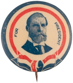 HUGHES "FOR PRESIDENT" 1916 1.25" PATRIOTIC RIBBON MOTIF PORTRAIT BUTTON.