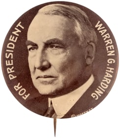 "FOR PRESIDENT WARREN G. HARDING" RARE LARGE PORTRAIT BUTTON HAKE #2010.