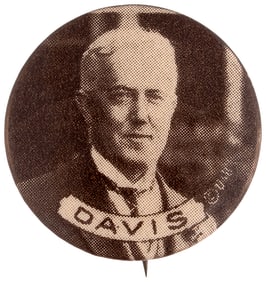 JOHN W. "DAVIS" SEPIA TONED PORTRAIT BUTTON HAKE #9.