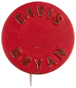 "DAVIS BRYAN" SCARCE 1924 WATERBURY BUTTON CO. PIN-BACK UNLISTED IN HAKE.