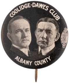 "COOLIDGE DAWES CLUB ALBANY COUNTY" NEW YORK JUGATE BUTTON HAKE #3.