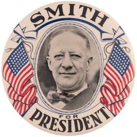 "SMITH FOR PRESIDENT" IMPRESSIVE LARGE 1928 PORTRAIT BUTTON HAKE #27.