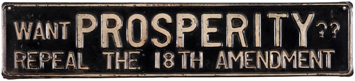 "WANT PROSPERITY?? REPEAL THE 18TH AMENDMENT" LICENSE PLATE ATTACHMENT.