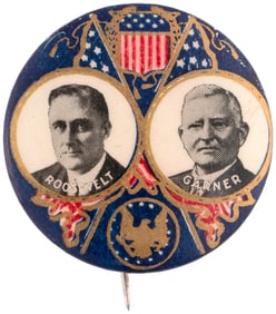 ROOSEVELT & GARNER PRESIDENTIAL SHIELD JUGATE BUTTON HAKE #1.