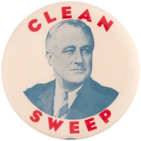 ROOSEVELT "CLEAN SWEEP" RARE 1936 PORTRAIT BUTTON UNLISTED IN HAKE.