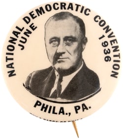 ROOSEVELT "JUNE 1936 PHILA., PA" CONVENTION PORTRAIT BUTTON.