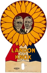 "LANDON AND KNOX" 1936 SUNFLOWER JUGATE LICENSE PLATE ATTACHMENT.