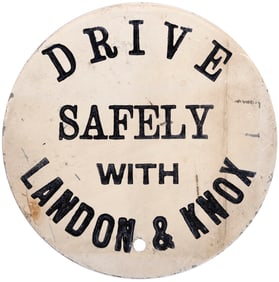"DRIVE SAFELY WITH LANDON & KNOX" 1936 LICENSE PLATE ATTACHMENT.