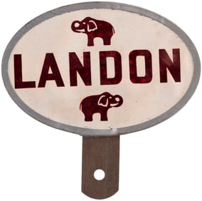 "LANDON" 1936 GOP ELEPHANT MOTIF REFLECTIVE LICENSE PLATE ATTACHMENT.