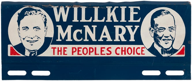 WILLKIE & McNARY "THE PEOPLE'S CHOICE" 1940 JUGATE LICENSE PLATE ATTACHMENT.