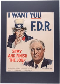 ROOSEVELT UNCLE SAM "I WANT YOU" 1944 POSTER BY JAMES MONTGOMERY FLAGG.