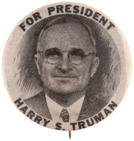 "FOR PRESIDENT HARRY S. TRUMAN" SCARCE 1948 SKETCH PORTRAIT BUTTON HAKE #2021.