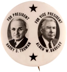 TRUMAN & BARKLEY 1948 REAL PHOTO JUGATE BUTTON HAKE #1.