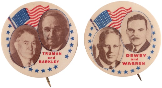 TRUMAN & DEWEY 1948 CAMPAIGN JUGATE BUTTON PAIR.