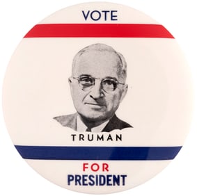 "VOTE TRUMAN FOR PRESIDENT" 3.5" PORTRAIT BUTTON HAKE #2009.