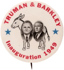 "TRUMAN & BARKLEY" DEMOCRATIC DONKEY INAUGURAL JUGATE BUTTON.