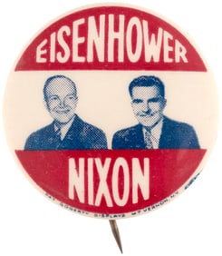 IKE: "EISENHOWER NIXON" 1952 JUGATE BUTTON HAKE #6.