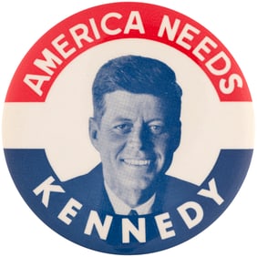 "AMERICA NEEDS KENNEDY" 1960 CAMPAIGN PORTRAIT BUTTON HAKE #2047.