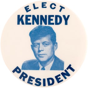 "ELECT KENNEDY PRESIDENT" 1960 CAMPAIGN BLUE PORTRAIT BUTTON HAKE #21.