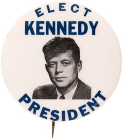 "ELECT KENNEDY PRESIDENT" 1960 CAMPAIGN BLACK PORTRAIT BUTTON HAKE #21.