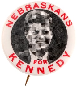 "NEBRASKANS FOR KENNEDY" 1960 BUTTON HAKE #2073.