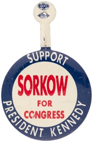 "SUPPORT PRESIDENT KENNEDY SORKOW FOR CONGRESS" 1962 COATTAIL TAB.