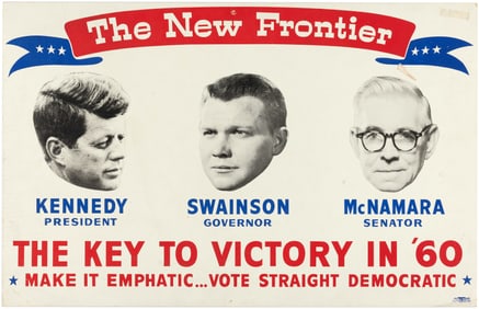 KENNEDY "THE NEW FRONTIER" RARE 1960 MICHIGAN COATTAIL TRIGATE POSTER.