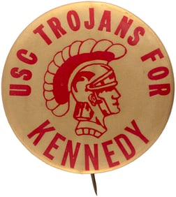 "USC TROJANS FOR KENNEDY" 1960 UNIVERSITY OF SOUTHERN CALIFORNIA BUTTON.