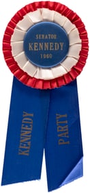 "SENATOR KENNEDY 1960 KENNEDY PARTY" RARE ROSETTE RIBBON BADGE.