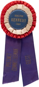"SENATOR KENNEDY 1960 PRECINCT COMMITTEEMAN GUEST" ROSETTE RIBBON BADGE.