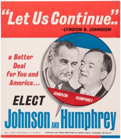JOHNSON & HUMPHREY 1964 LADIES GARMENT WORKERS UNION NEW YORK JUGATE POSTER.