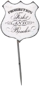 "PROHIBITION FISKE AND BROOKS" RARE 1888 PORCELAIN STICKPIN.