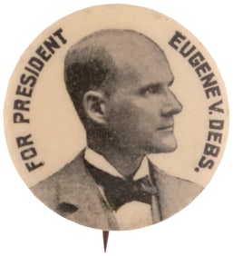 DEBS 1896 POPULIST PARTY PRESIDENTIAL HOPEFUL BUTTON HAKE #2150.