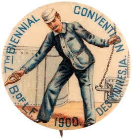DEBS: 1900 BROTHERHOOD OF LOCOMOTIVE FIREMEN CONVENTION BUTTON.