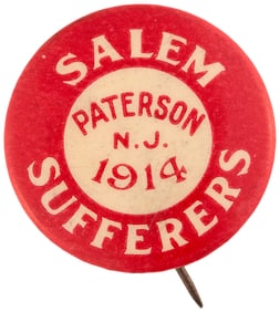 1914 GREAT SALEM FIRE CONTRIBUTOR'S BUTTON PRELUDE TO U.S. EMPLOYMENT SERVICE.