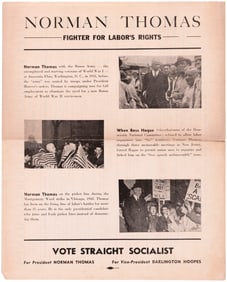 "NORMAN THOMAS FIGHTER FOR LABOR'S RIGHTS" 1944 SOCIALIST PARTY FLYER.