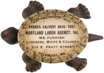 "WHITE & COLORED" BALTIMORE LABOR AGENCY CELLO AND CAST IRON PAPER WEIGHT.
