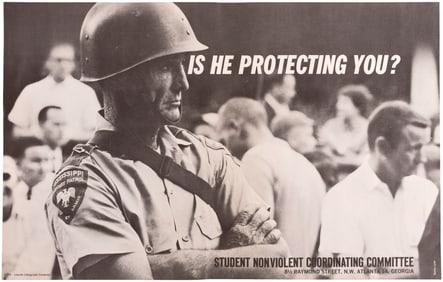 SNCC "IS HE PROTECTING YOU" CIVIL RIGHTS POSTER WITH DANNY LYON PHOTO.